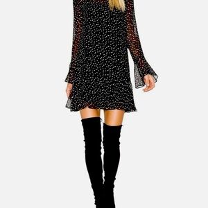 Theory Marah Dress - Black Sheer Long Bell Sleeve Silk  Star print